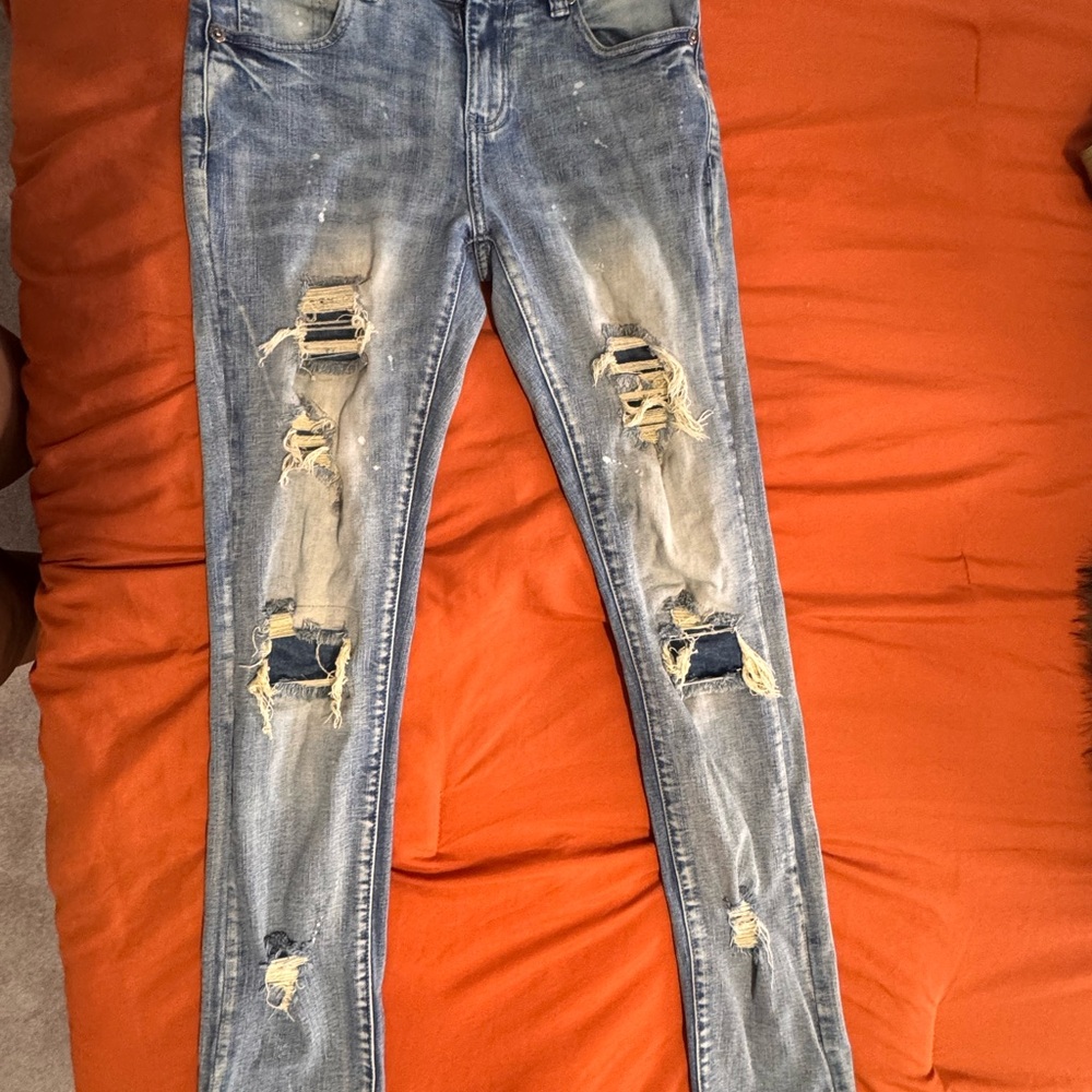 Blue Skinny Distressed Jeans with Rips